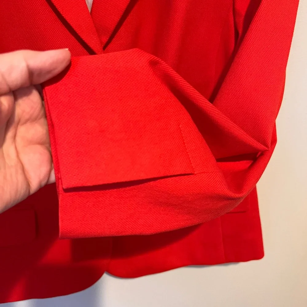 Talbots Classic Cotton Stretch Lined 3-Button Blazer in Tomato Notch Lapel‎ Sz 8